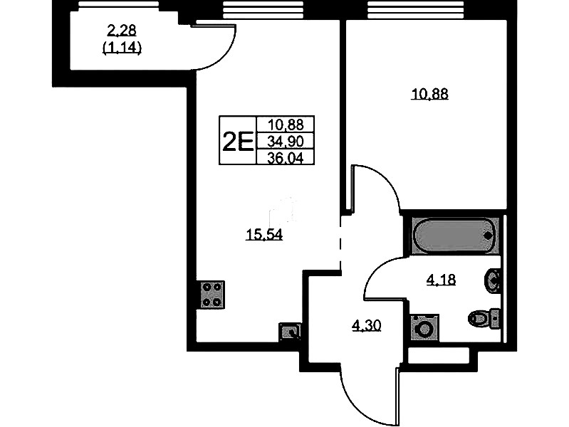 1-комнатная квартира 36.04 м², 5/9 эт., ЖК «GloraX Новоселье»